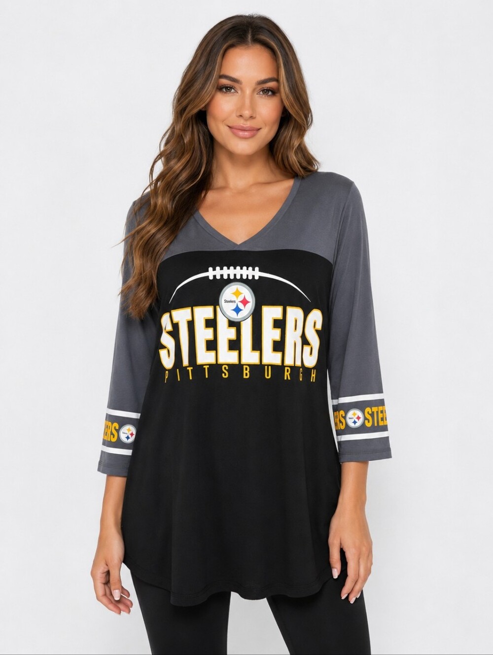 Pittsburgh Steelers NFL Team Apparel Womens M V Neck 3/4 Sleeve Tunic Shirt